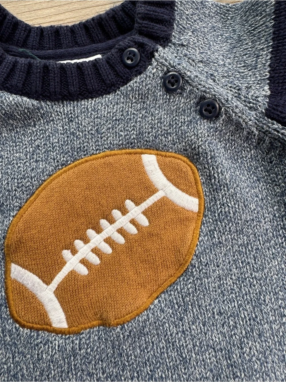 Gymboree Purrfect Prep baby boy Football Sweater 3-6 months cotton Blue